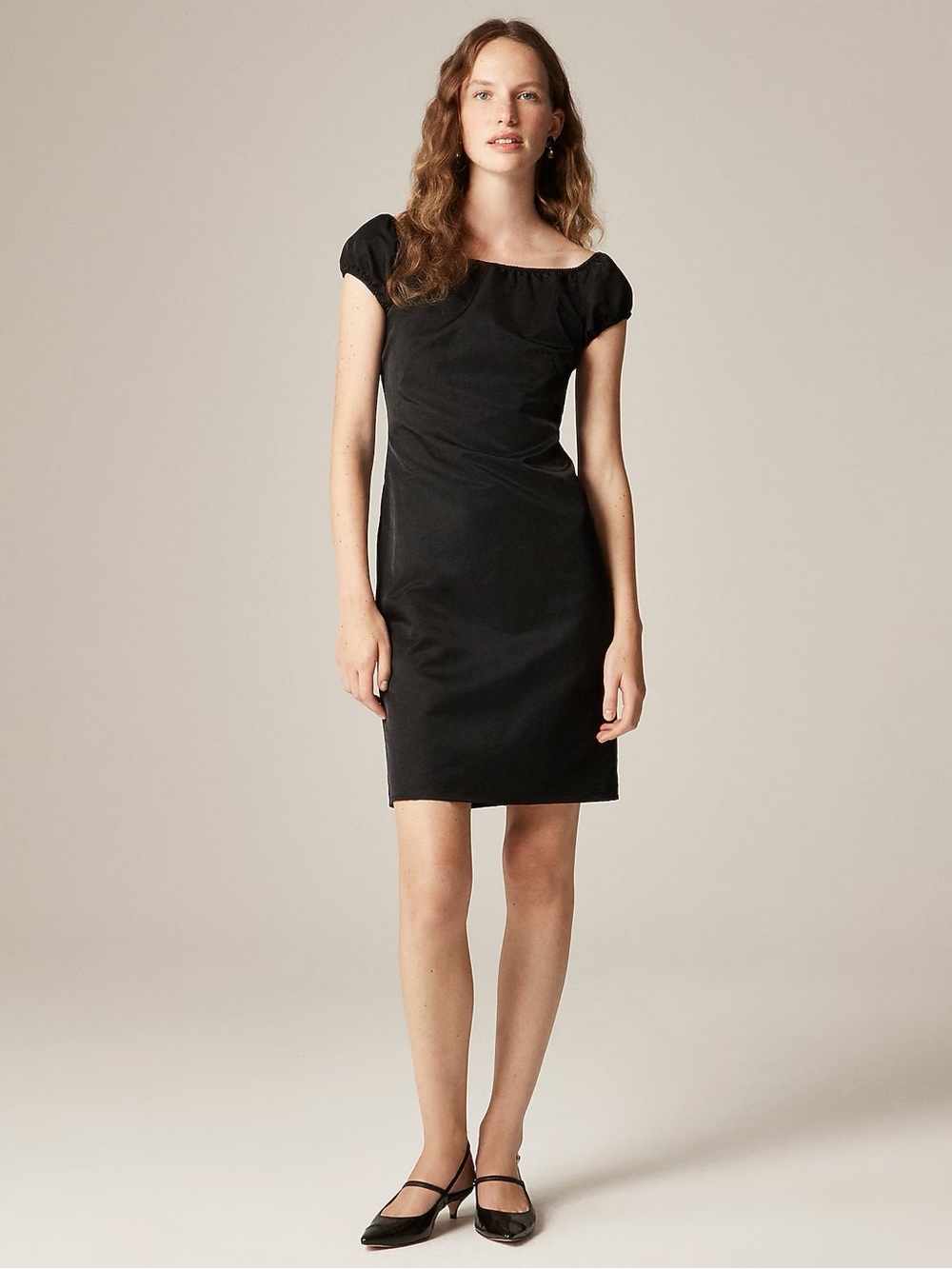 J. Crew Black Cap-Sleeve Square-Neck Sheath Dress